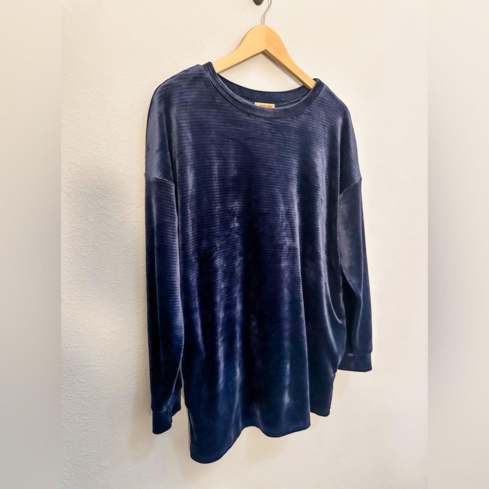 Piko Navy Blue Velvet Long Sleeve Top